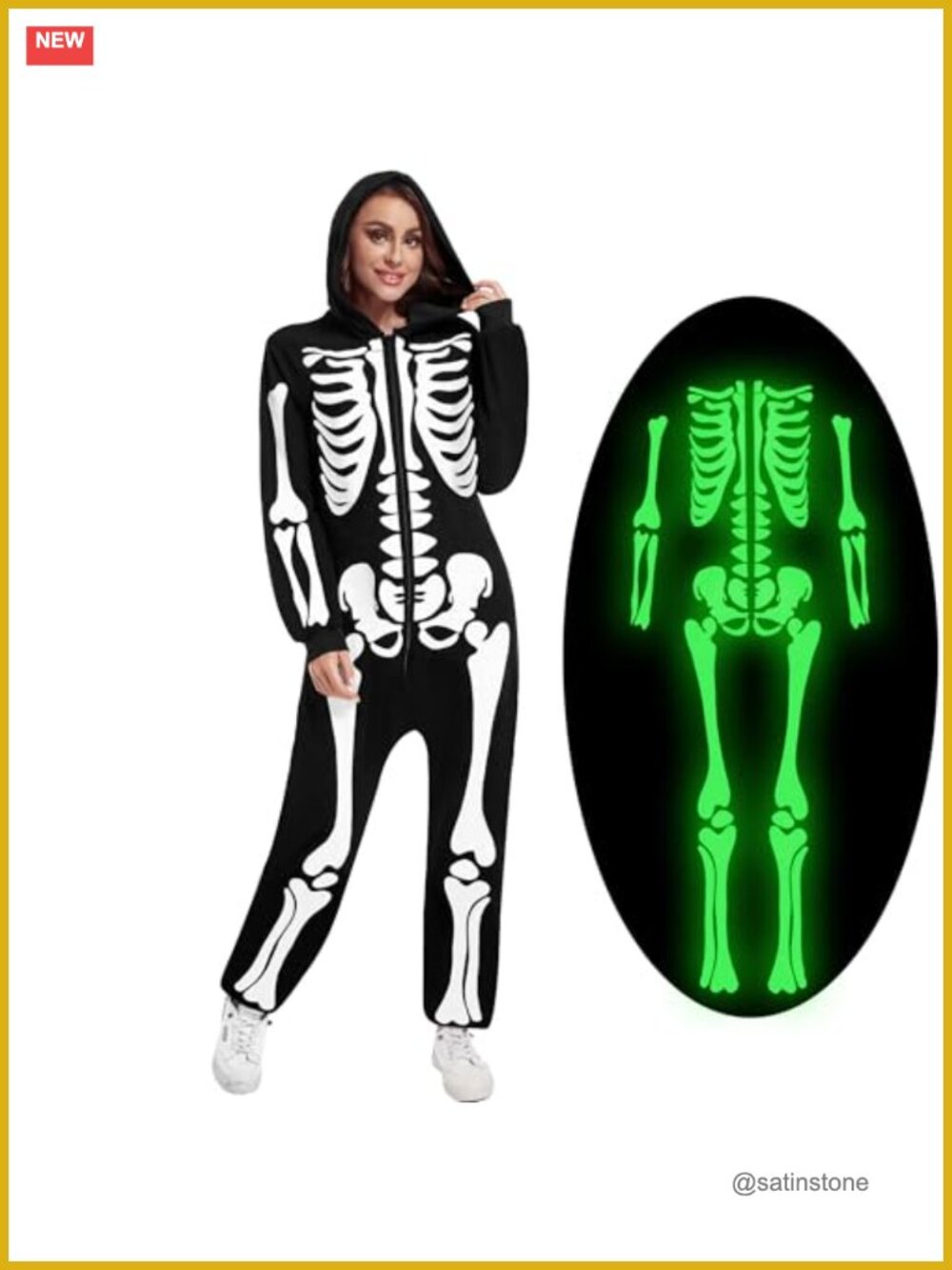 Glow in the Dark Skeleton Jumpsuit Adult Halloween Costume Polyester